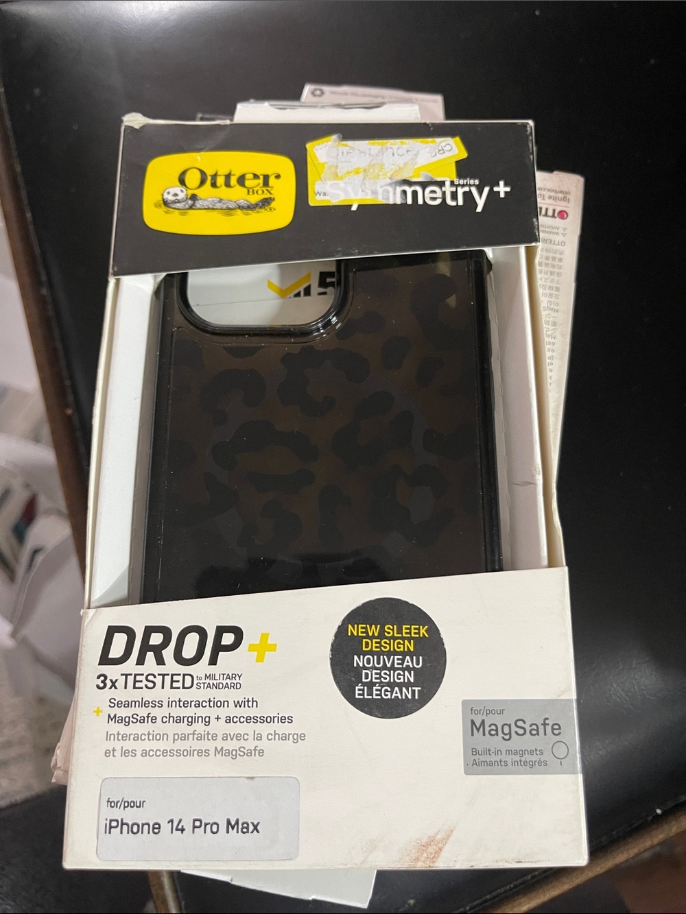 OtterBox Symmetry+ Drop+ iPhone 14 Pro Max Case - Black Leopard Print